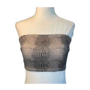 Blanc Snakeskin Print Bandeau Tube Top Black Tan Strapless Off The Shoulders Cro
